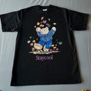 Staycool‎ Bear  small Graphic Black T-Shirt Menswear Short Sleeve Novelty Tee